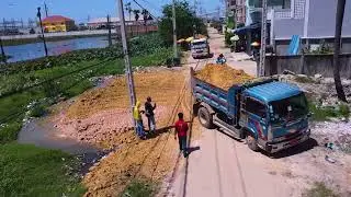 Up Project!! Filling Land Delete Pond Garbage with Skilled Dozer Pouring and dump truck