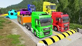 Flatbed Truck McQueen | Transportation with Truck - Pothole vs Car #1111 | BeamNG.Drive Gameplay
