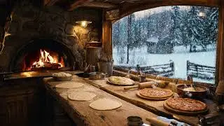 Rustic Pizza Oven in Winter ❄️🍕 Cozy Kitchen ASMR for Relaxation & Sleep