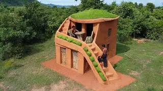 How to build amazing mud house growing rice​ on the house, Survival shelter, Forest cabin