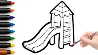 How To Draw Playground Slide &bull; Step By Step Easy Drawing Tutorial &bull; Kids Learning Videos 