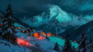Relaxing Snowfall & Fireplace Sounds ❄️ Cozy Mountain Village Winter Ambience for Deep Sleep