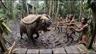 Giant Takin vs Korowai Tribe | Wild Jungle Encounter | Documentary