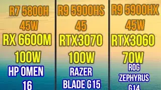 RX 6600M  100W HP OMEN 16 VS RTX3060 70W ROG ZEPHYRUS G14 VS RTX 3070 100W RAZER BLADE 14 ON 1080P