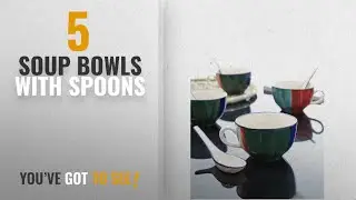 Top 10 Soup Bowls With Spoons [2018]: Handpainted Multicolor Contrast Stripped Soup Bowls with