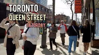 Toronto Queen Street Downtown walking Tour April 2022 Canada 4K