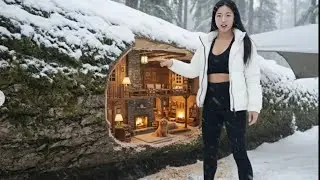 I Built a Cozy Secret Home Inside a Giant Tree Trunk (ASMR)
