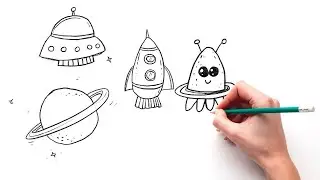 Easy Space Drawing for Kids | Rocket, UFO, Alien & Planet 🚀