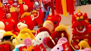 Variety of red Chinese New year themed plush toys during Lunar New Year 250126 Silent Live