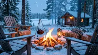 A Peaceful Winter Scene❄️✨Campfire & Cozy Cabin Sounds