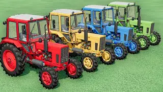 TRANSPORTING Mini Tractors Of Colors GRASS TEDDER WORK - Farming Simulator 22