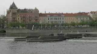 View of Prague cityscape moving along the Vltava river on boat, Czech Republic