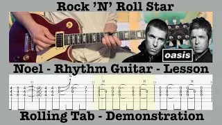 Rock 'N' Roll Star - Noel Gallagher - Rhythm Guitar - Lesson - Oasis - Rolling - Tab - Demonstration