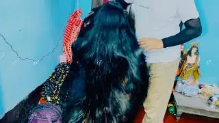 Long hair Rapunzel#Black Beauty Hair Model#Hair Play By Men In House