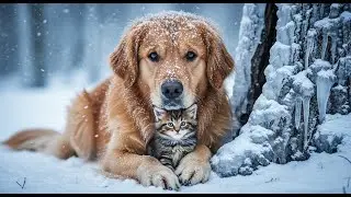 Hero golden retriever refuses to leave tiny kitten in blizzard a miracle rescue