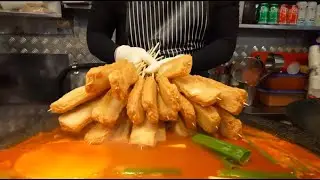 Mass-Making Korean Street Food 🔥 Crispy Fish Cakes & Spicy Tteokbokki #asmr #satisfying #cooking