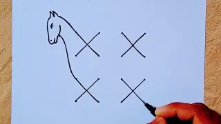 How to draw a Horse from 4&times;4 dots easy step by step // Easy Horse drawing // Horse Rangoli