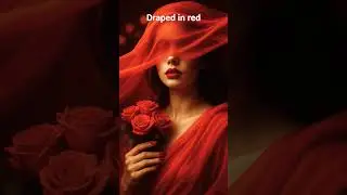 A beautiful women draped in red holding red roses#art# red roses