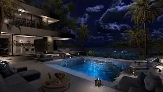 Ocean Front Villa | Night Ambience | Calm Beach Waves & Tropical Nature Sounds