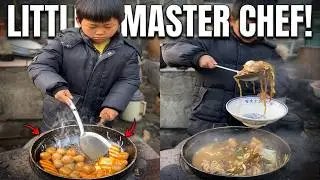 Rural little boy cooking food 조리  クック Enjoy His Everyday Life .