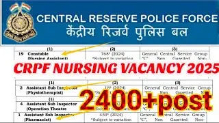 CRPF PHARMACIST & NURSING ASSISTANT BHARTI 2025🥳OUT //CRPF PARMADICAL VACANCY 2000+POST