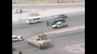 Tank runs over car on highway!!!!!