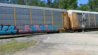 CSXT #m208 Autorack NB with #728 ES44AH leading #96 CW44AC at Osierfield GA  7-11-25 #railfaning 🚂🚂