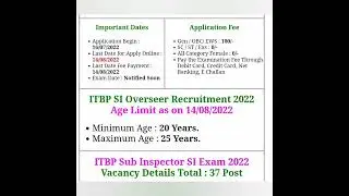 ITBP Sub Inspector SI Overseer Online Form 2022