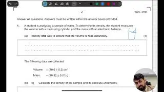 A student is analysing a sample of water. To determine its density, the student measures the volume
