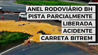ACIDENTE CARRETA BITREM CARREGADA COM MILHO ANEL RODOVIARIO DE BH MINAS GERAIS BRASIL.