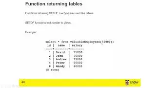 plpgSQL function returning tables