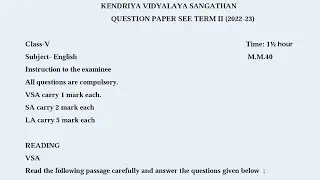 Class 5 English Annual Exam Question Paper (2022 - 2023)