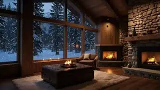 No Ads Fireplace Blizzard ASMR - Snow Storm Sleep Sound With Fireplace Burning For Deep Sleeping