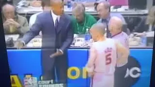 Referee Joey Crawford does it all- makes call, the &ldquo;T&rdquo;, calms down one coach & laughs with another.