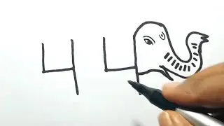 How To Draw Elephant from Number 44 | Easy Elephant Drawing | Elephant Art | Number Drawing