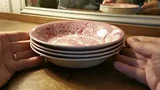 Enoch Woods English Scenery Woods Ware Red and White China Soup Bowl