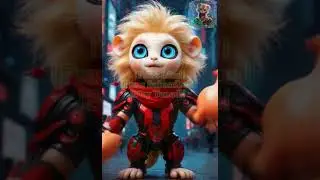 cute baby Golden Lion Tamarin cyber robot funny
