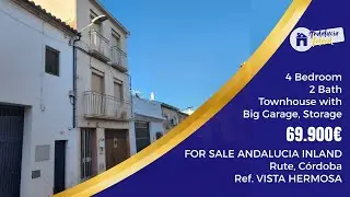 UNDER 70K 4 BED TOWNHOUSE + GARAGE, STORAGE FOR SALE IN SPAIN RUTE, ANDALUCIA INLAND VISTA HERMOSA