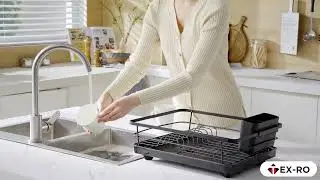 Dish Drying Rack with Tray and Spoon Holder - Color : Black