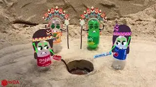 Stretch Armstrong Stucked in Big Underground - Coca cola, Fanta, Sprite vs Mentos | Woa Doodland