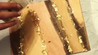 DIY Rose Gold, Brown and Gold leaf Glitter Abstract Canvas painting