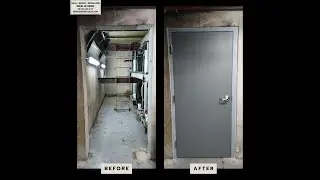 Before and After complete commercial door opening supplied and installed by House of Doors