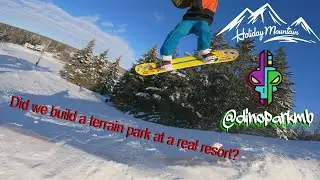 Dino Park goes to Holiday Mountain! (building a snowboard terrain park!)