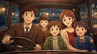 Cozy Night Drive with Family 🚗 | Relaxing Illustration Ambience | Ghibli Asmr