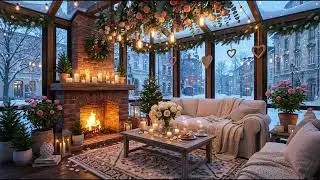 Winter City Coffeehouse Serenity • 3-Hour Soft Piano Jazz, Snowfall & Fireplace for Focus & Calm