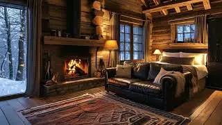 Snowy cottage atmosphere | Enter deep sleep with whistling cold wind and fireplace burning sound😪💤