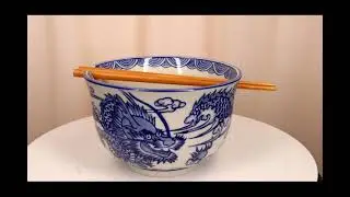 Ebros Ming Dragon Ramen Soup Bowl With Built In Chopsticks Rest & Chopstick