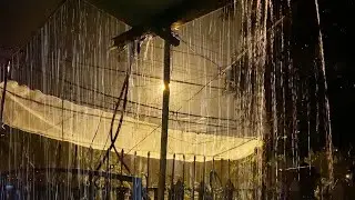 Strong Rain and Light Thunder on to the Metal Roof at Night - Natural White Sound for Sleep & Relax
