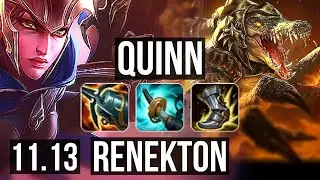 QUINN vs RENEKTON (TOP) | 10/1/8, 1300+ games, Legendary, Rank 15 Quinn | KR Grandmaster | v11.13