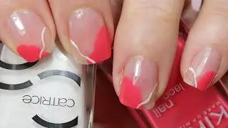 Easy Abstract Chevron French Tip Nail Art | Pink and White Nails for Beginners